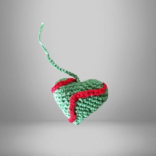 PORTE-CLES COEUR VERT AVEC LIEN ROUGE EN COTON