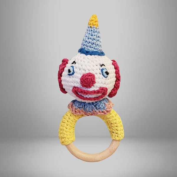 ANNEAU EN BOIS ET TETE CLOWN COTON