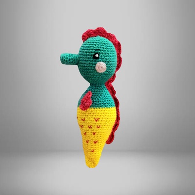 HIPPOCAMPE VERT ET JAUNE EN COTON