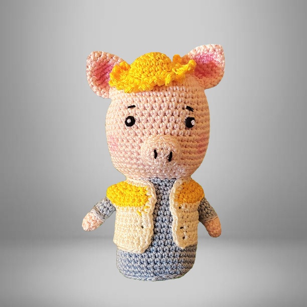 COCHON AVEC CHAPEAU ET GILET EN COTON